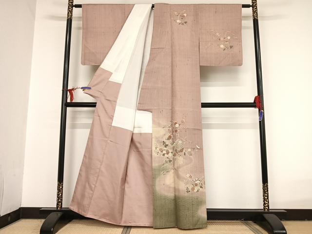 平和屋着物●訪問着 生紬地 風景文 暈し染め 金彩 正絹 逸品 AAAU0019np