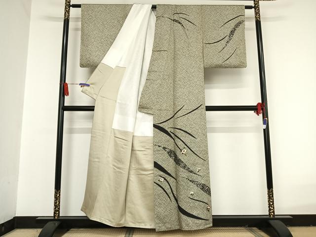 平和屋着物●訪問着 刺繍 更紗花文 金糸 銀彩 正絹 逸品 AAAU0020np