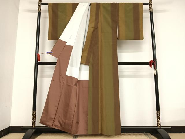 平和屋着物●上質な紬 縞 正絹 逸品 AAAU0022np