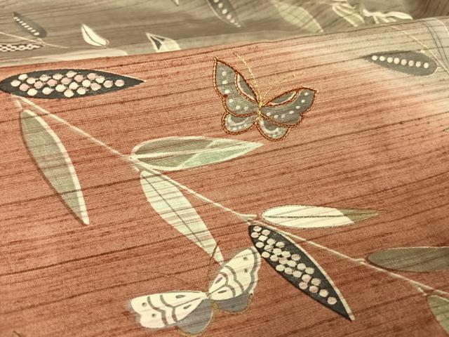 平和屋着物●訪問着 紬地 駒刺繍 舞蝶笹文 金糸 金彩 正絹 逸品 AAAU0028np