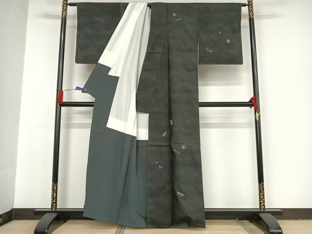 平和屋着物●紬 訪問着 刺し子 作家物 松竹梅 正絹 逸品 AAAU0030np