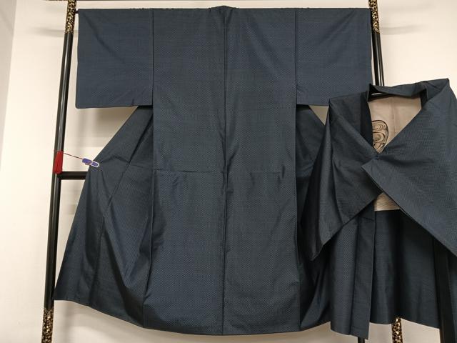 平和屋着物●男性 本場大島紬 アンサンブル 格子 正絹 逸品 AAAU0033np