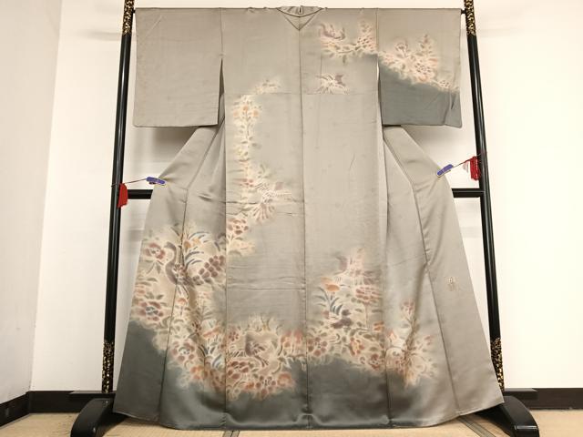 平和屋着物●内田陽一郎 訪問着 孔雀草花文 暈し染め 正絹 逸品 AAAU0050np