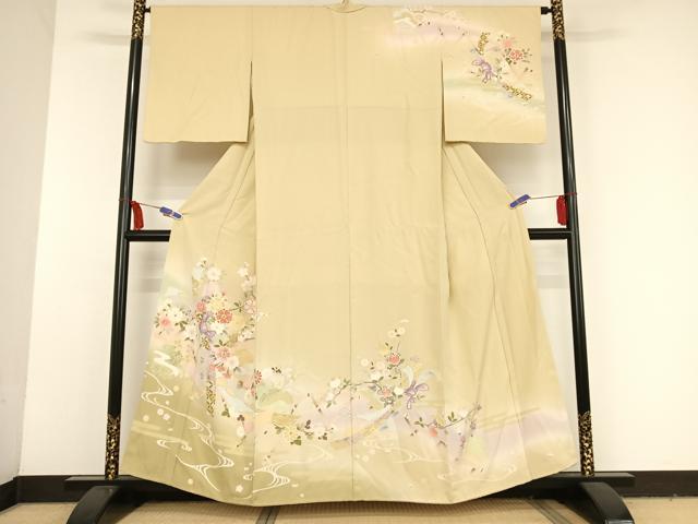 平和屋着物○訪問着 友禅 駒刺繍 束ね熨斗草花文 金糸 金彩 正絹