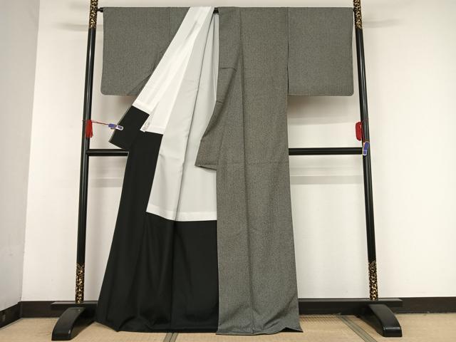 平和屋着物●江戸小紋 万筋 黒色×白色 洗える着物 未使用 AAAU0064np