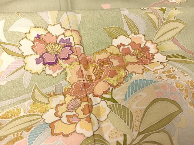 平和屋着物●創業460年・千總 訪問着 刺繍 雲取り草花文 金糸 金彩 正絹 逸品 AAAU0069np