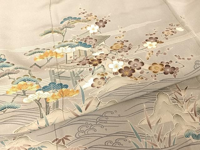 平和屋着物●創業460年・千總 色留袖 駒刺繍 風景梅松文 金糸 金彩 正絹 逸品 AAAU0070np