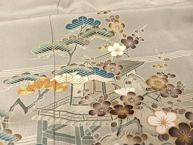 平和屋着物●創業460年・千總 色留袖 駒刺繍 風景梅松文 金糸 金彩 正絹 逸品 AAAU0070np