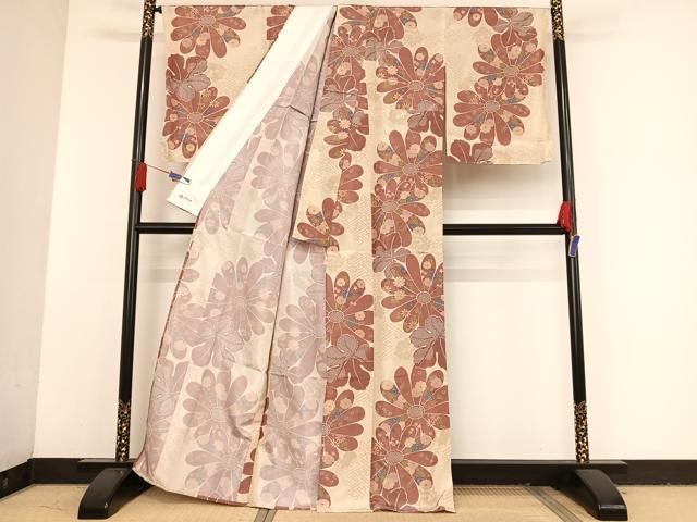 平和屋着物▽上質な小紋 単衣 舞花文 やまと誂製 洗える着物 未使用 AAAU0084np