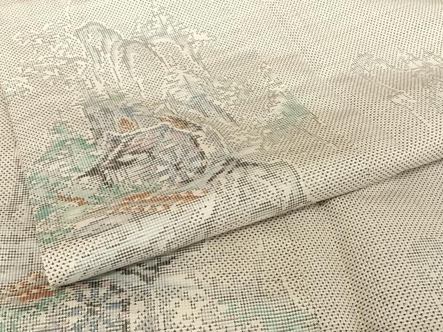 平和屋着物●本場大島紬 白大島 9マルキ 総絣 風景文 正絹 逸品 AAAU0096np