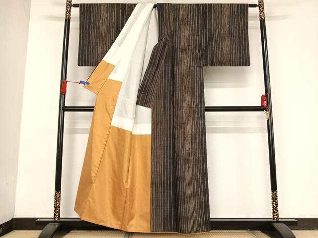 平和屋着物●上質な紬 縞 正絹 逸品 AAAU0104np