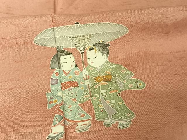 平和屋着物●色留訪問着 友禅 紬地 童子 正絹 逸品 AAAU0107np