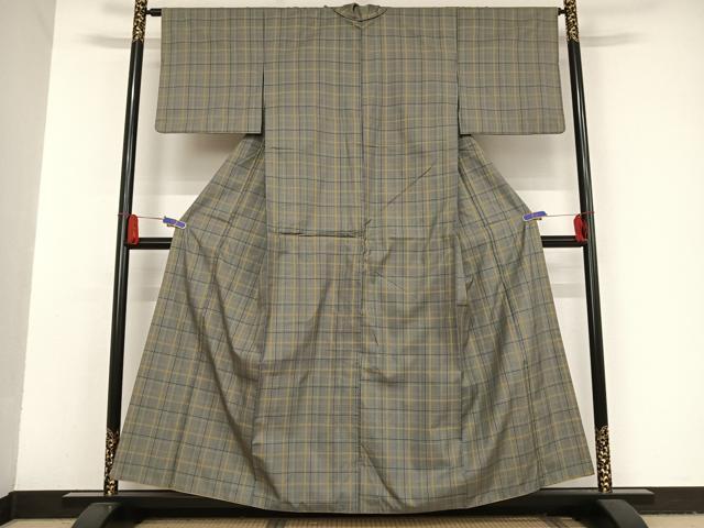 平和屋着物●黄八丈 市松綾織 紬 正絹 逸品 AAAU0108np