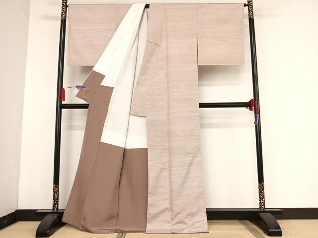 平和屋着物●紅花紬 米沢 竹股工房 紅下染 華かすみ紬 縞 証紙付き 正絹 逸品 AAAU0219np