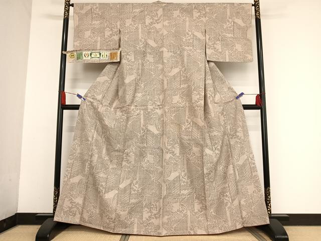 平和屋着物●本場結城紬 重要無形文化財 100亀甲 花屏風 井上商事謹製 証紙付き 正絹 逸品 AAAU0220np