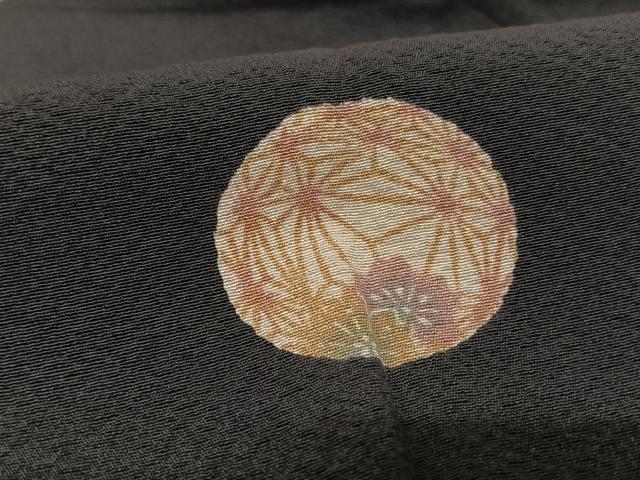 平和屋着物●極上 道中着 型染め 花鞠文 黒地 銀彩 正絹 逸品 AAAU0223np