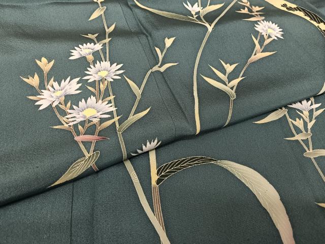 平和屋着物●加賀友禅の巨匠 初代 由水十久 訪問着 草花文 暈し染め 鉄納戸色地 正絹 逸品 AAAU0232np