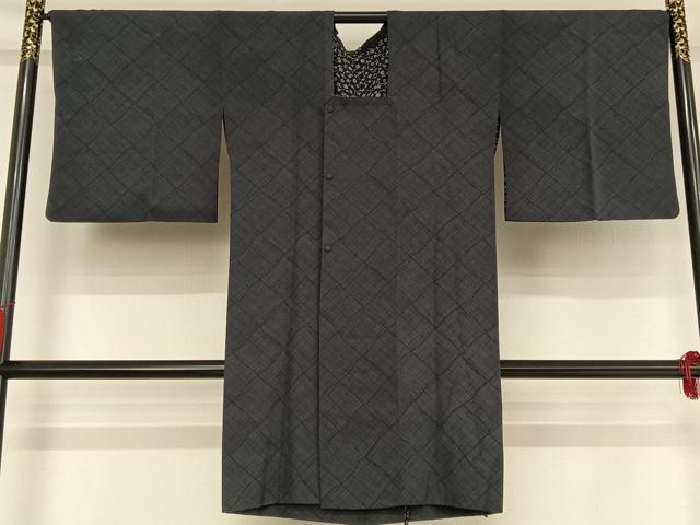 平和屋着物∞道行コート よろけ菱 ロング丈 正絹 逸品 AABH4564ck