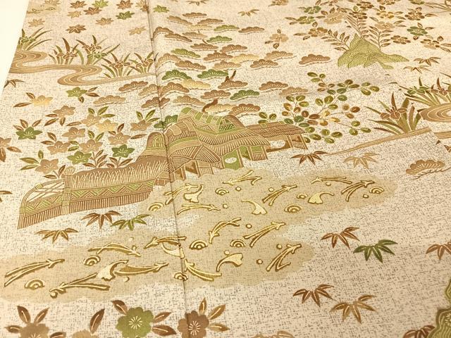 平和屋着物●訪問着 本場染大島紬 流水風景文 松竹梅 正絹 逸品 AAAU0246np
