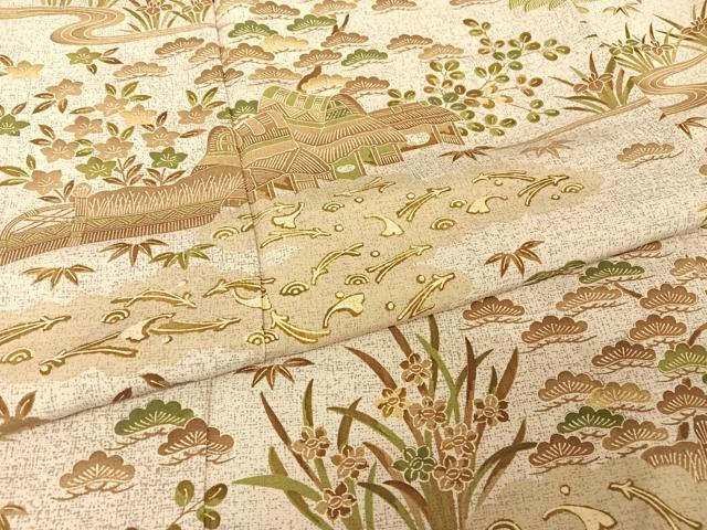 平和屋着物●訪問着 本場染大島紬 流水風景文 松竹梅 正絹 逸品 AAAU0246np