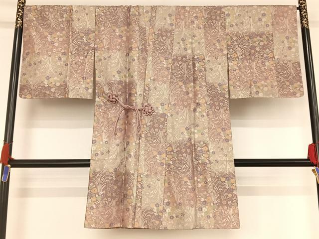 平和屋着物●道中着 お召地 草花文 ロング丈 さが美扱い 正絹 逸品 AAAU0248np