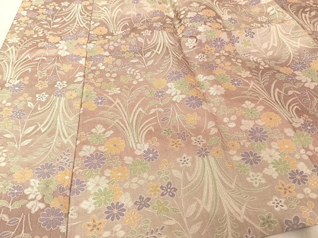 平和屋着物●道中着 お召地 草花文 ロング丈 さが美扱い 正絹 逸品 AAAU0248np