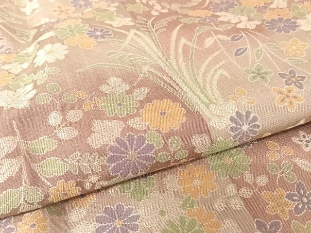 平和屋着物●道中着 お召地 草花文 ロング丈 さが美扱い 正絹 逸品 AAAU0248np