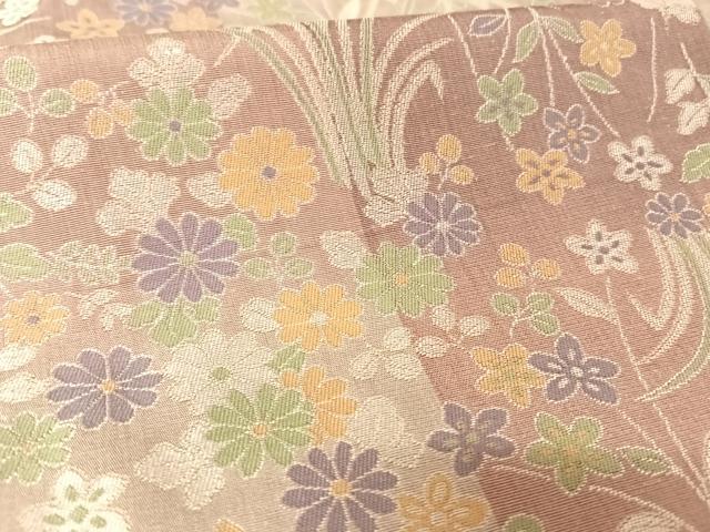 平和屋着物●道中着 お召地 草花文 ロング丈 さが美扱い 正絹 逸品 AAAU0248np