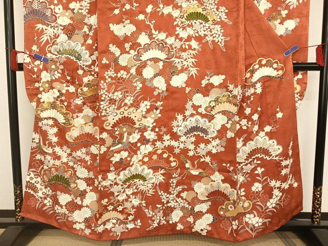 平和屋着物●創業460年・千總 振袖・長襦袢セット(無双仕立て)駒刺繍 飛鶴松花文 金糸 金彩 正絹 逸品 AAAU0261np