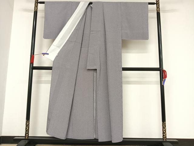平和屋着物▽本塩沢 単衣 縞 正絹 逸品 未使用 AAAU0295np
