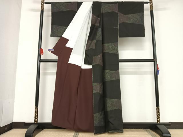 平和屋着物●本場大島紬 9マルキ 切嵌花文 正絹 逸品 未使用 AAAU0348np