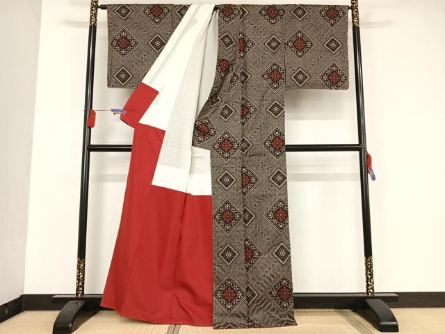 平和屋着物●本場大島紬 龍郷絣 反端付き 正絹 逸品 未使用 AAAU0369np