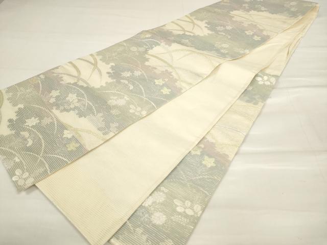 平和屋着物*夏物 六通柄袋帯 草花文 金銀糸 正絹 逸品 AAAU0458pf