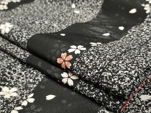 平和屋着物▽小紋 単衣 舞桜間道 黒地 洗える着物 AAAU0916iu