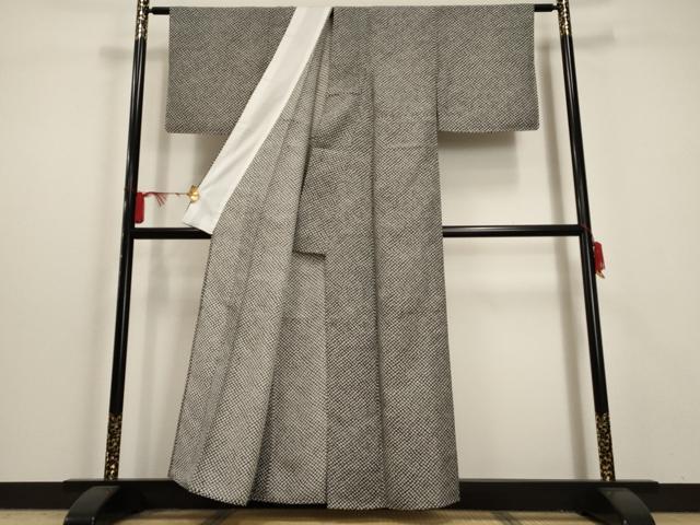 平和屋着物▽小紋 単衣 鹿の子文様 黒地 洗える着物 未使用 AAAU1128iu