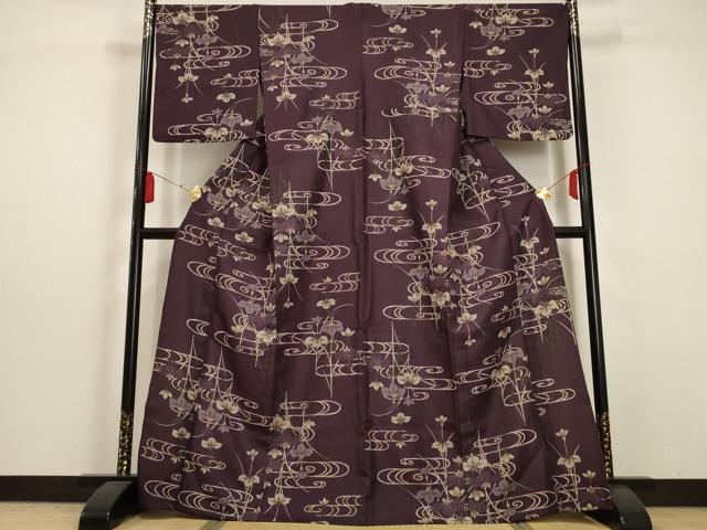 平和屋着物▽小紋 単衣 流水草花文 洗える着物 AAAU1130iu