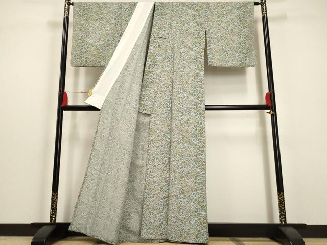 平和屋着物▽小紋 単衣 葉尽くし 洗える着物 AAAU1134iu