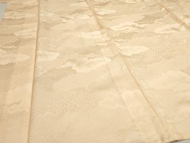 平和屋着物▽上質な色無地 単衣 雲取り吉祥地紋 人色 正絹 逸品 AAAU1137iu