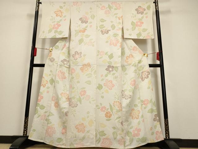 平和屋着物▽上質な小紋 単衣 草花文 正絹 逸品 AAAU1141iu