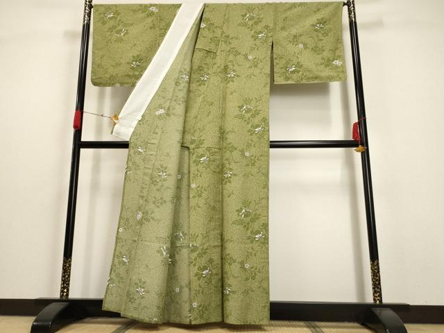 平和屋着物▽小紋 単衣 草花文 洗える着物 未使用 AAAU1155iu