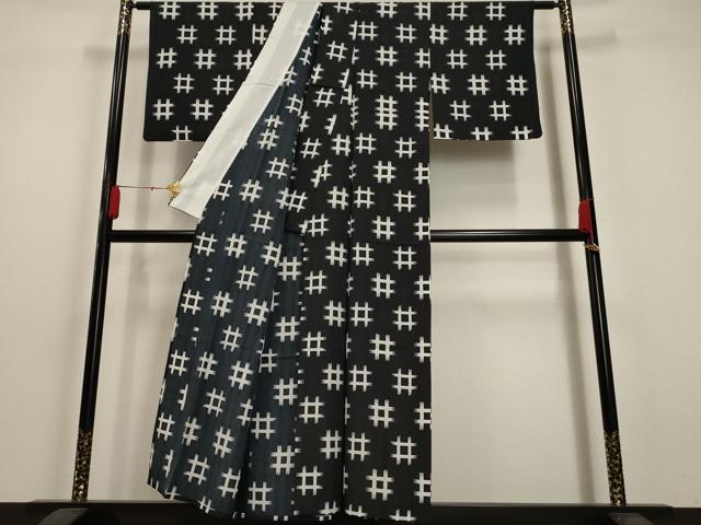 平和屋着物▽小紋 単衣 格子絣文様 洗える着物 AAAU1157iu