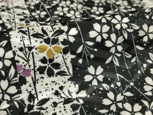 平和屋着物▽小紋 単衣 桜間道 黒地 洗える着物 未使用 AAAU1158iu