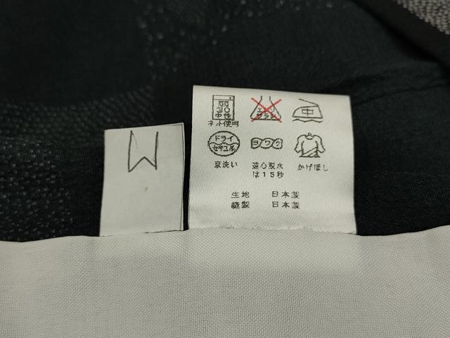 平和屋着物▽小紋 単衣 市松草花文 黒地 洗える着物 AAAU1160iu