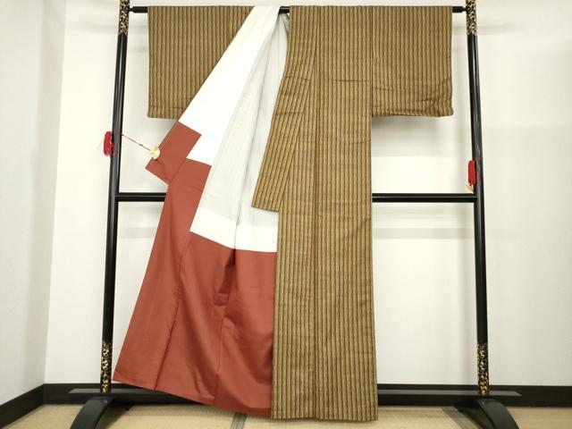 平和屋着物■上質な紬 よろけ縞 正絹 逸品 AAAU2672ma
