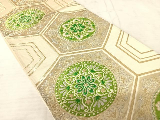 平和屋着物◎六通柄袋帯 亀甲花文 金銀糸 正絹 逸品 AAAU3058yx