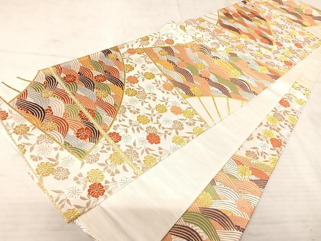 平和屋着物◎六通柄袋帯 唐織 立波花文 金糸 正絹 逸品 AAAU3064yx