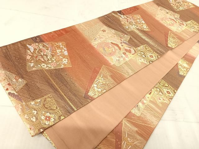 平和屋着物◎六通柄袋帯 唐織 色紙瑞祥文 金糸 正絹 逸品 AAAU3067yx