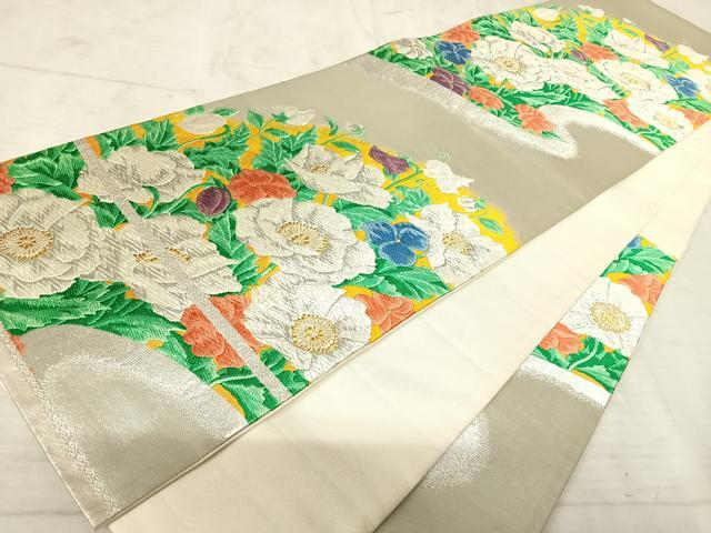 平和屋着物◎六通柄袋帯 唐織 けしの花 金銀糸 正絹 逸品 AAAU3082yx
