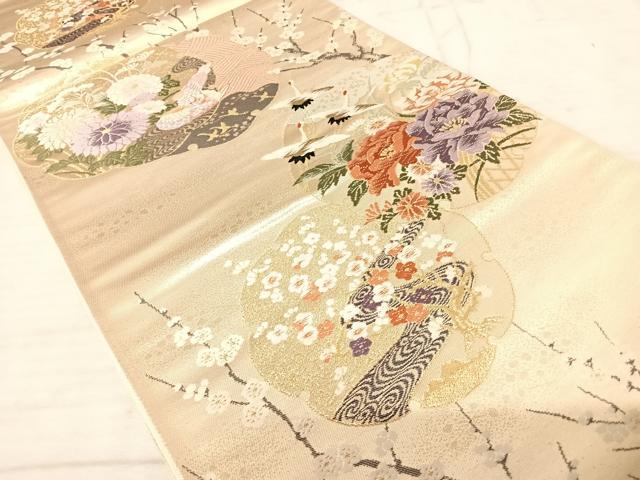 平和屋着物◎六通柄袋帯 唐織 花鳥文 金銀糸 正絹 逸品 AAAU3084yx