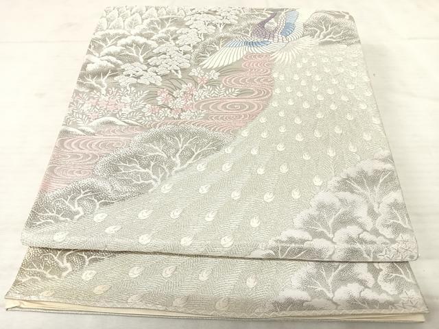 平和屋着物◎六通柄袋帯 唐織 九百錦 孔雀花文 しよう美 プラチナ箔 正絹 逸品 AAAU3111yx